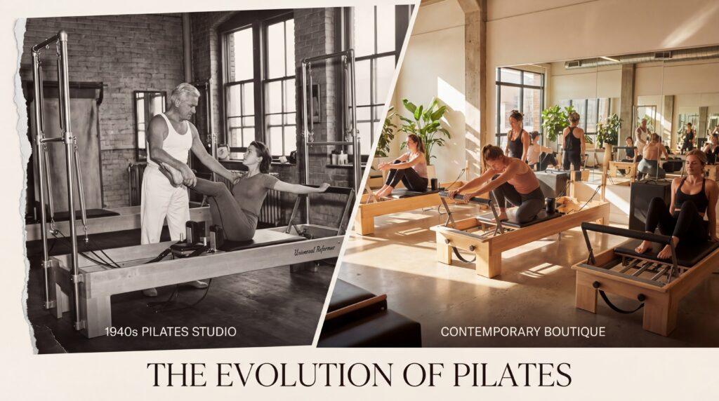 Evolución del pilates: Joseph Pilates en los años 40 vs estudio boutique contemporáneo