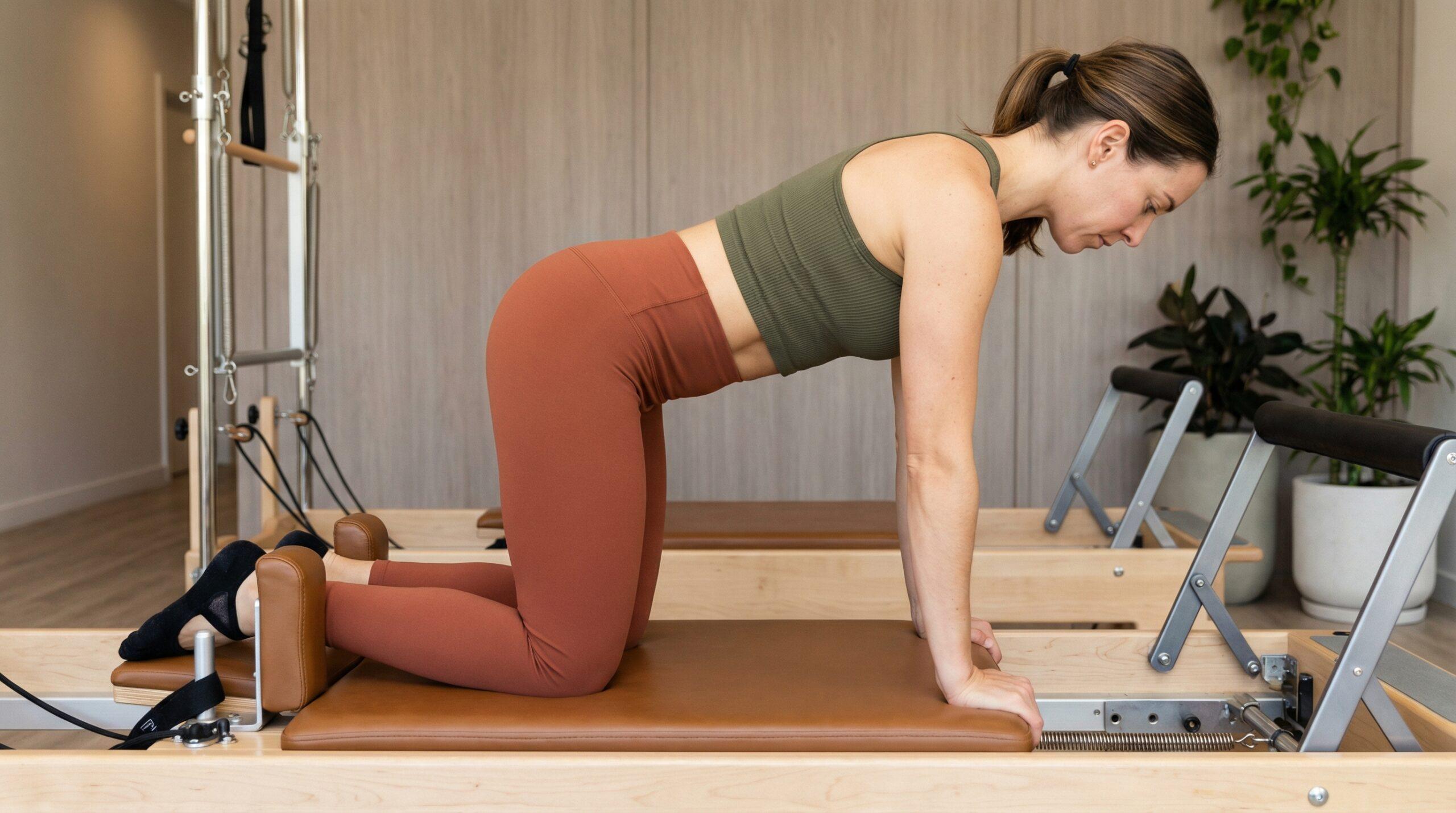 Ejercicio de core y abdominales en máquina pilates reformer