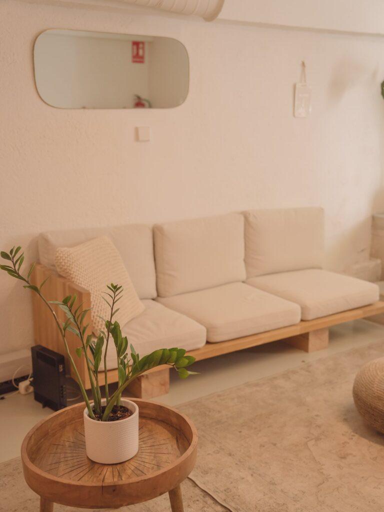 Waiting area at Pinar Pilates reformer studio in Madrid